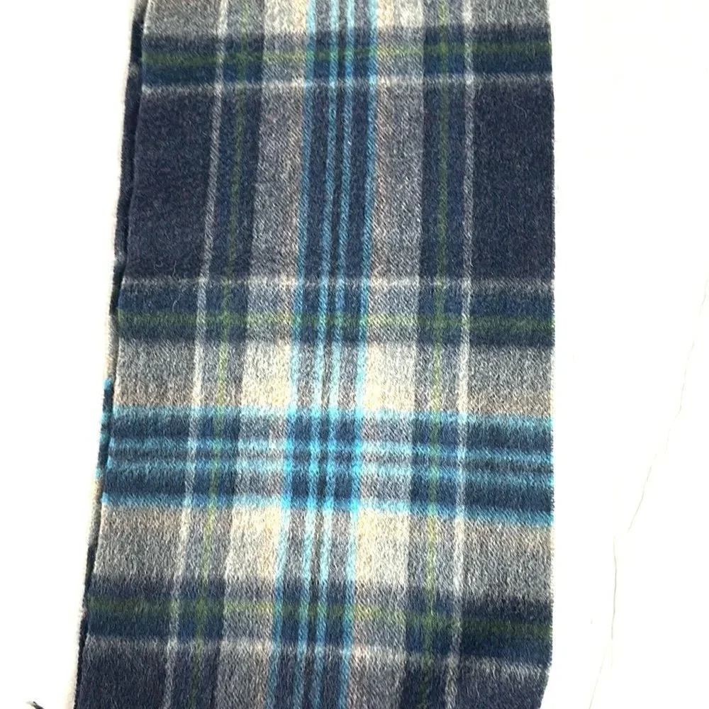 NWOT Marchbrae Wool Gray Blue Plaid Scarf Men’s
